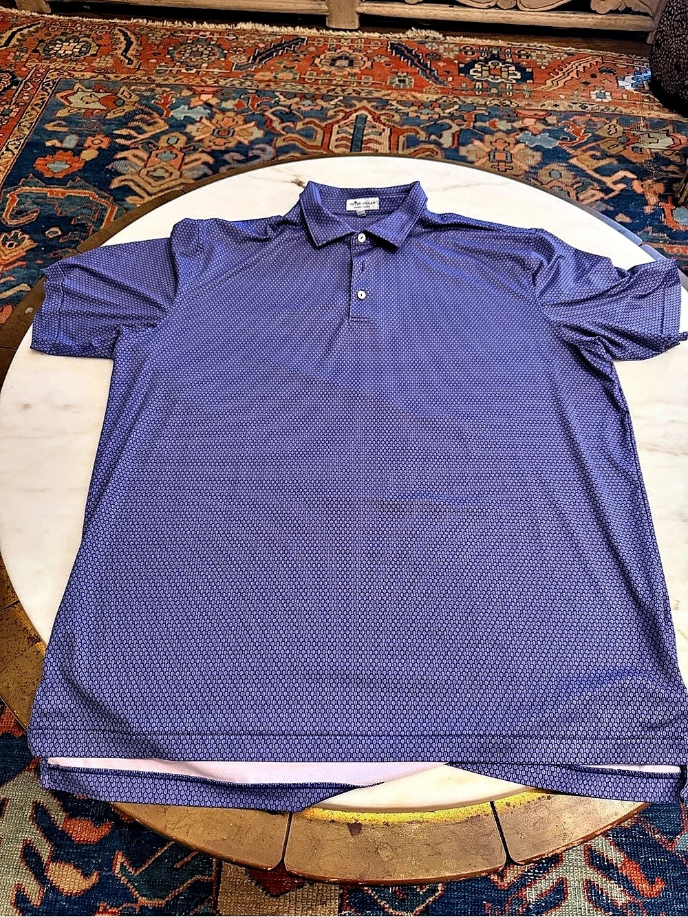 Peter Millar Summer Comfort Performance Polo Geometric Blue & White XL